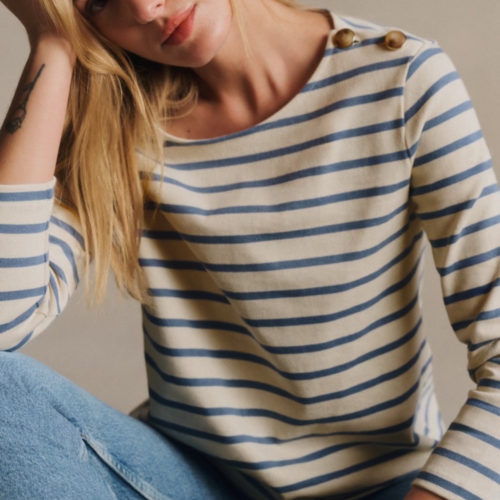 Sezane Colette Marinière Vintage Blue / Ecru - Size XXS